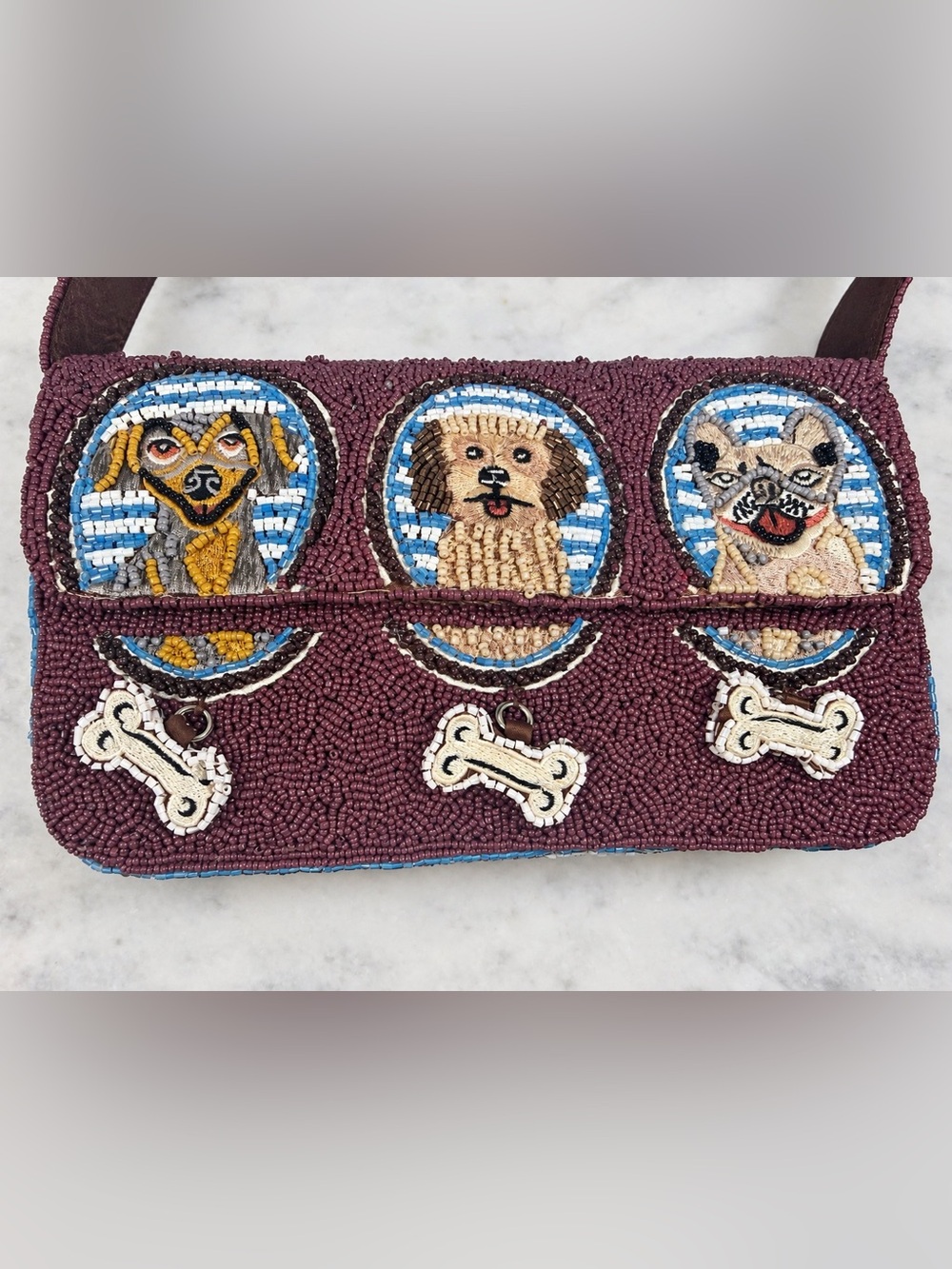 Viral New Release Made In India Brown Beaded Dog Bag W/Bones Purse Handbag NWT - Picture 6 of 7
